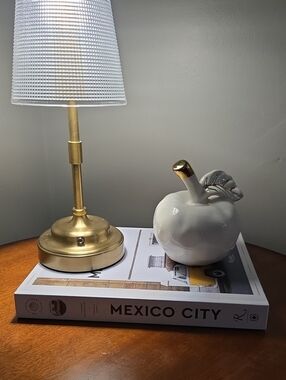 NEW White Ceramic Apple Accent with Gold Stem and Leaf